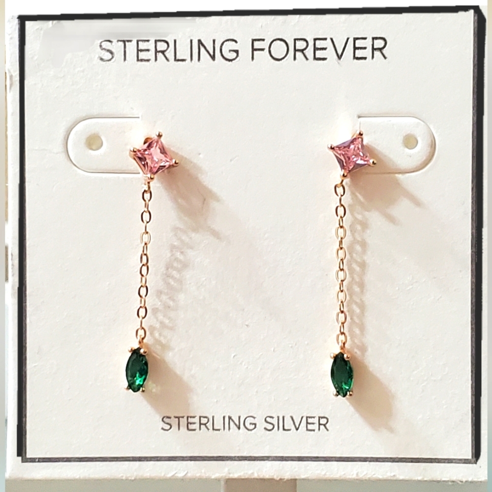 14k gold plated Sterling silver Polaris CZ Drop Earrings